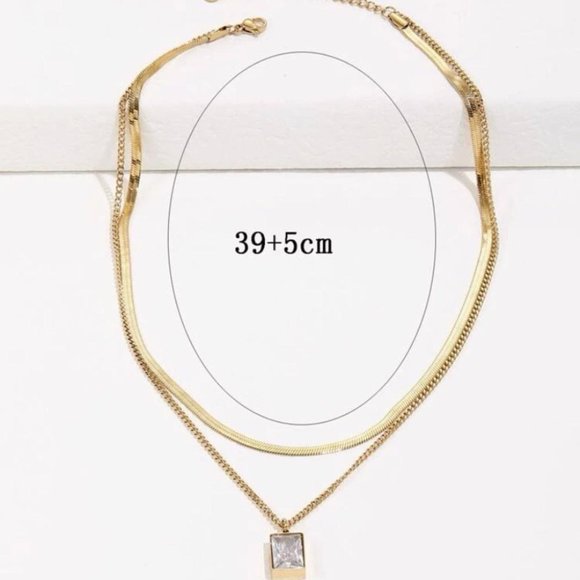 14K Gold Plated Rhinestone Layered Necklace - Picture 3 of 3